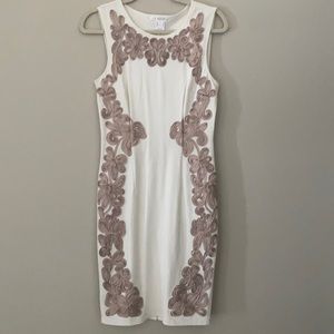 White midi dress with rose gold embroidery